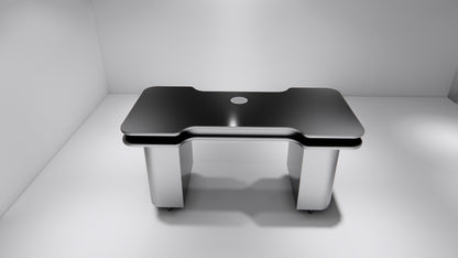 Customizable Manicure Table with Premium Gloss Finish and Silver Accents