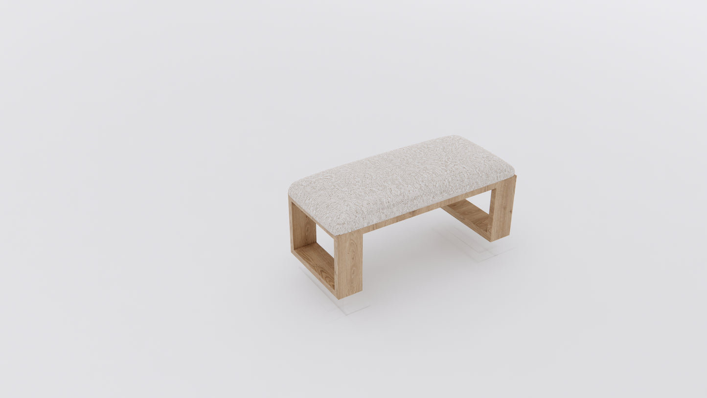 Light Beige Upholstered Bench with Light Wooden Frame