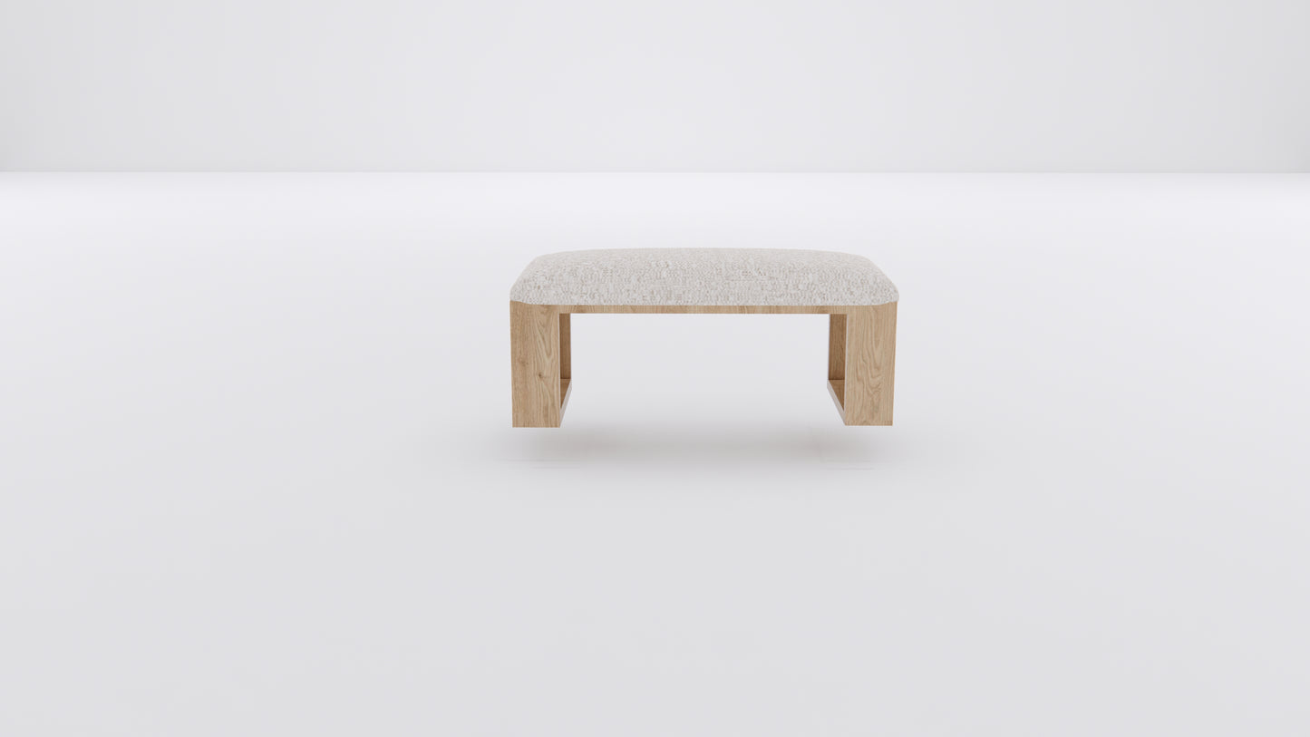 Light Beige Upholstered Bench with Light Wooden Frame