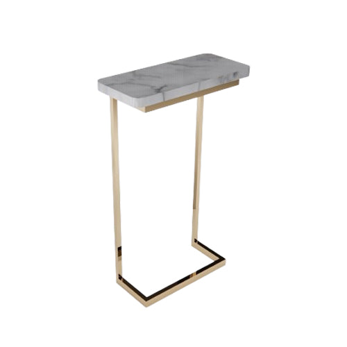 Light Gray Marble-Style Pedicure Chair Side Stand with Gold Frame